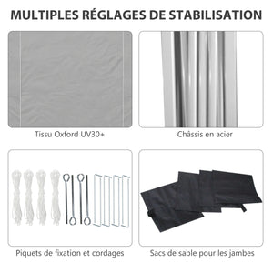 Tonnelle de jardin pop-up pliante tonnelle barnum tente de réception 3 x 3 m anti-UV 30 + avec fenêtres parois latérales sac de transport sacs de sable gris