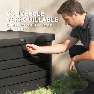 Coffre de rangement en métal 350L - boîte de jardin en acier galvanisé étanche avec double vérins à gaz - malle de rangement verrouillable pour coussins, outils et terrasse, gris anthracite