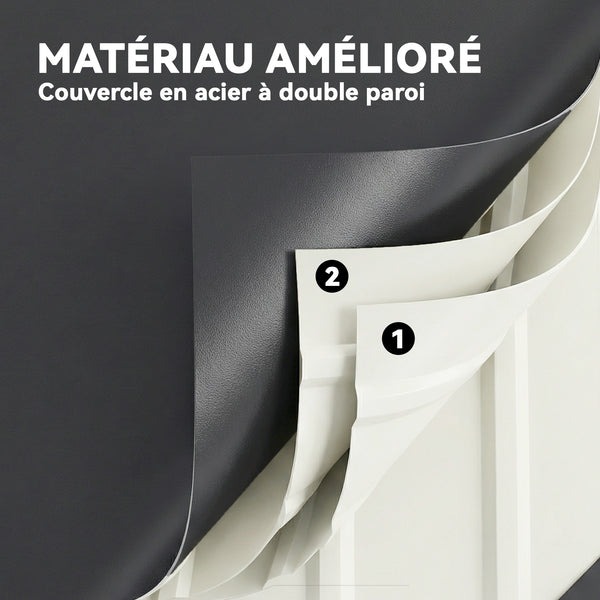 Coffre de rangement en métal 350L - boîte de jardin en acier galvanisé étanche avec double vérins à gaz - malle de rangement verrouillable pour coussins, outils et terrasse, gris anthracite