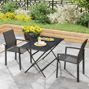 Lot de 2 chaises de jardin chaises empilables d'extérieur respirant avec accoudoirs, en aluminium et textilène pour jardin, piscine, terrasse, gris foncé