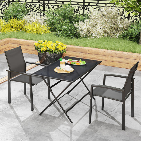 Lot de 2 chaises de jardin chaises empilables d'extérieur respirant avec accoudoirs, en aluminium et textilène pour jardin, piscine, terrasse, gris foncé