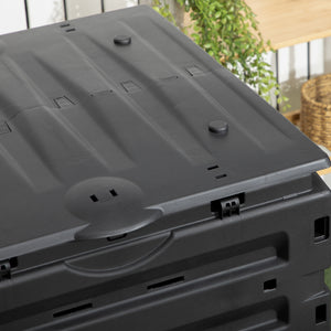 Composteur de jardin 450 L, bac composteur pour jardin en polypropylène, 80 aérations et 2 portes coulissantes, léger et robuste, noir