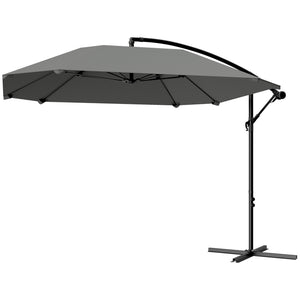 Parasol déporté, parasol de jardin extérieur Inclinable, avec Base, Manivelle, toile polyester 180 g/m², protection UV UPF50+, 304 x 260 x 245 cm, Gris Foncé