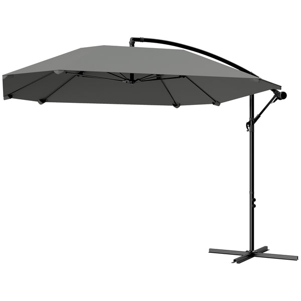 Parasol déporté, parasol de jardin extérieur Inclinable, avec Base, Manivelle, toile polyester 180 g/m², protection UV UPF50+, 304 x 260 x 245 cm, Gris Foncé