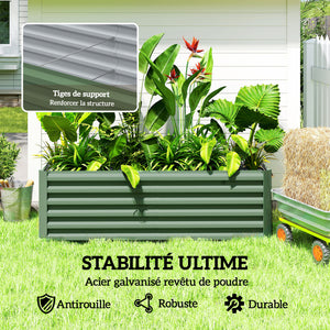 Jardinière surélevée en acier galvanisé, lit de jardin avec fond ouvert, carré potager de jardin pour légumes, fruits, fleurs, 180 x 90 x 57,5 cm, vert clair