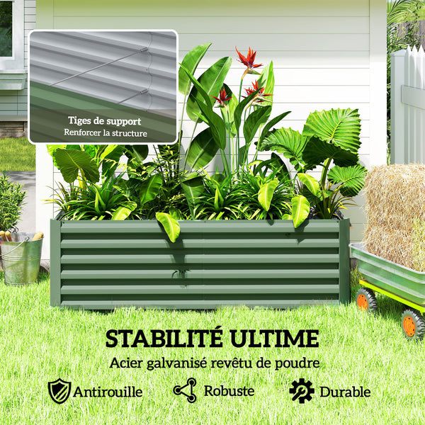 Jardinière surélevée en acier galvanisé, lit de jardin avec fond ouvert, carré potager de jardin pour légumes, fruits, fleurs, 180 x 90 x 57,5 cm, vert clair