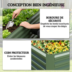Jardinière surélevée en acier galvanisé, lit de jardin avec fond ouvert, carré potager de jardin pour légumes, fruits, fleurs, 180 x 90 x 57,5 cm, vert clair