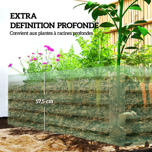 Jardinière surélevée en acier galvanisé, lit de jardin avec fond ouvert, carré potager de jardin pour légumes, fruits, fleurs, 180 x 90 x 57,5 cm, vert clair