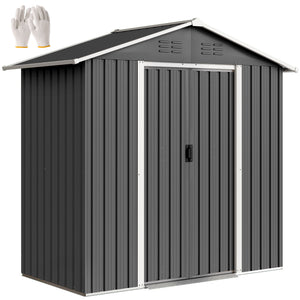 Abri de jardin en métal 1,8 m², cabane de jardin à outils en métal, 194 x 107 x 191 cm, grand espace de rangement extérieur avec portes coulissantes et 4 aérations, gris foncé
