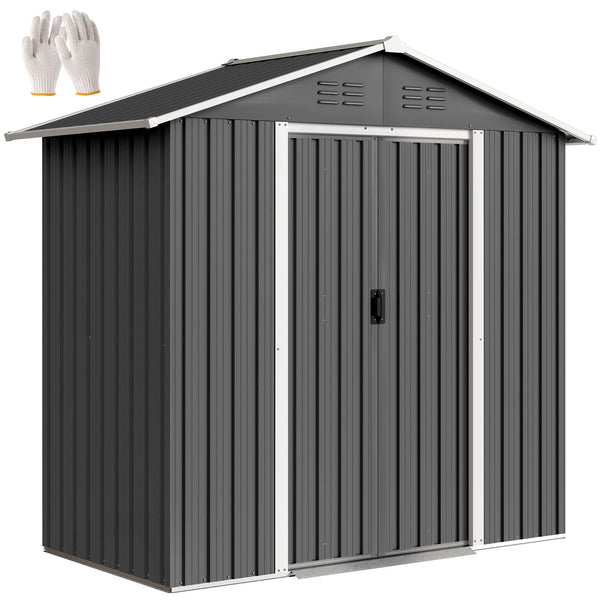 Abri de jardin en métal 1,8 m², cabane de jardin à outils en métal, 194 x 107 x 191 cm, grand espace de rangement extérieur avec portes coulissantes et 4 aérations, gris foncé