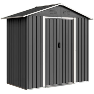 Abri de jardin en métal 1,8 m², cabane de jardin à outils en métal, 194 x 107 x 191 cm, grand espace de rangement extérieur avec portes coulissantes et 4 aérations, gris foncé