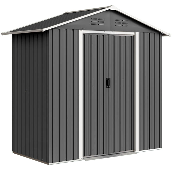 Abri de jardin en métal 1,8 m², cabane de jardin à outils en métal, 194 x 107 x 191 cm, grand espace de rangement extérieur avec portes coulissantes et 4 aérations, gris foncé