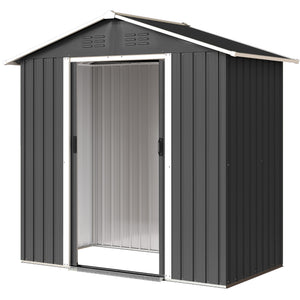 Abri de jardin en métal 1,8 m², cabane de jardin à outils en métal, 194 x 107 x 191 cm, grand espace de rangement extérieur avec portes coulissantes et 4 aérations, gris foncé
