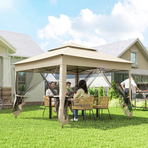 Tonnelle de jardin exterieur Pop-up barum Pliant, 3 x 3 m, Métal Polyester, imperméabilisé Anti UV, moustiquaires + Sac de Transport, crème