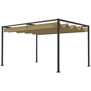 Pergola coulissante pergola rétractable 3 x 2 m structure métal époxy anticorrosion toile polyester haute densité 180 g/m² incluse kaki