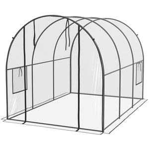 Serre de Jardin Tunnel Serre à tomates Surface Sol 6 m² 3L x 2l x 2H m châssis Tubulaire renforcé Porte zippée 2 fenêtres enroulables - transparent