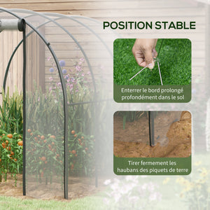 Serre de Jardin Tunnel Serre à tomates Surface Sol 6 m² 3L x 2l x 2H m châssis Tubulaire renforcé Porte zippée 2 fenêtres enroulables - transparent