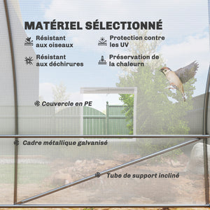 Serre de Jardin Tunnel Surface Sol 18 m² 6L x 3l x 2H m châssis Tubulaire renforcé 24 mm 8 fenêtres Blanc