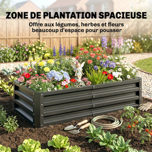 Carré potager de jardin 120 x 60 x 30,5 cm acier galvanisée gris