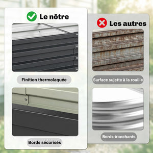 Carré potager de jardin 120 x 60 x 30,5 cm acier galvanisée gris