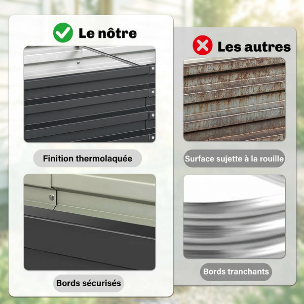 Carré potager de jardin 120 x 60 x 30,5 cm acier galvanisée gris