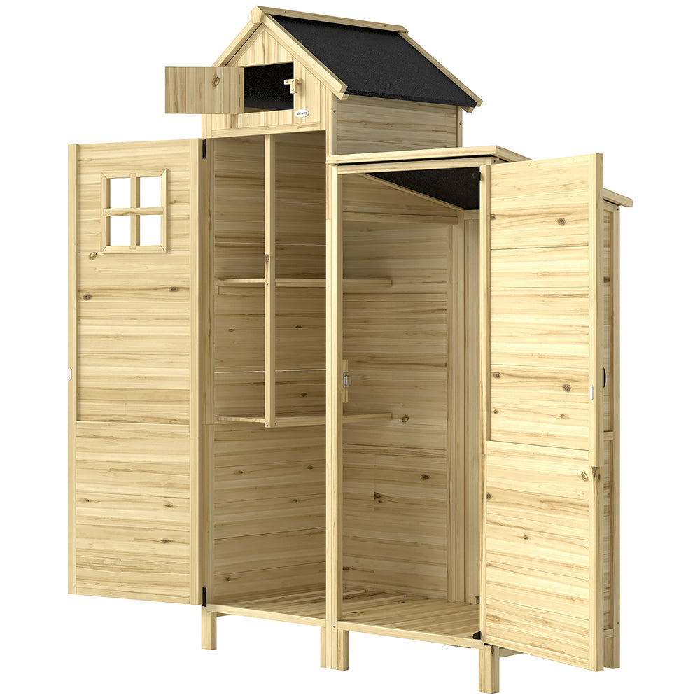 Armoire de Jardin en Bois avec Toit en Asphalte - Abri de Jardin Robuste à Double Zone et Étagères Amovibles - Rangement Outils Jardin avec Fenêtre pour Terrasse et Cour, Naturel