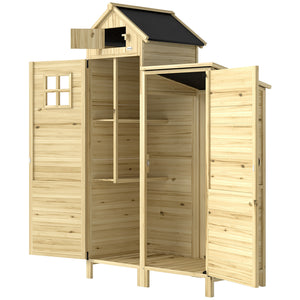 Armoire de Jardin en Bois avec Toit en Asphalte - Abri de Jardin Robuste à Double Zone et Étagères Amovibles - Rangement Outils Jardin avec Fenêtre pour Terrasse et Cour, Naturel