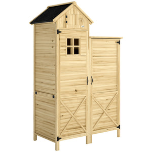 Armoire de Jardin en Bois avec Toit en Asphalte - Abri de Jardin Robuste à Double Zone et Étagères Amovibles - Rangement Outils Jardin avec Fenêtre pour Terrasse et Cour, Naturel