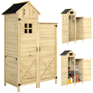 Armoire de Jardin en Bois avec Toit en Asphalte - Abri de Jardin Robuste à Double Zone et Étagères Amovibles - Rangement Outils Jardin avec Fenêtre pour Terrasse et Cour, Naturel