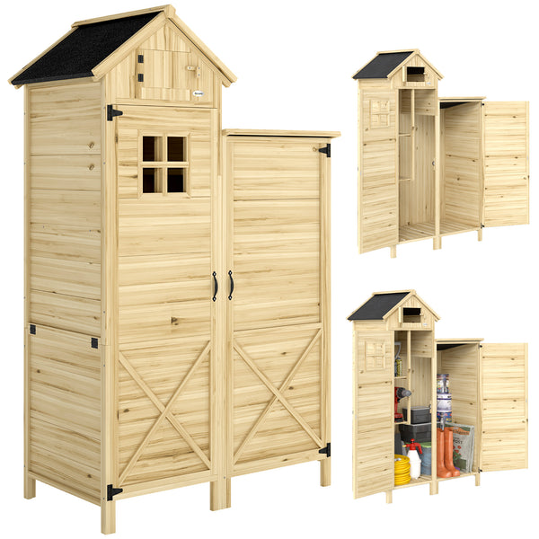 Armoire de Jardin en Bois avec Toit en Asphalte - Abri de Jardin Robuste à Double Zone et Étagères Amovibles - Rangement Outils Jardin avec Fenêtre pour Terrasse et Cour, Naturel