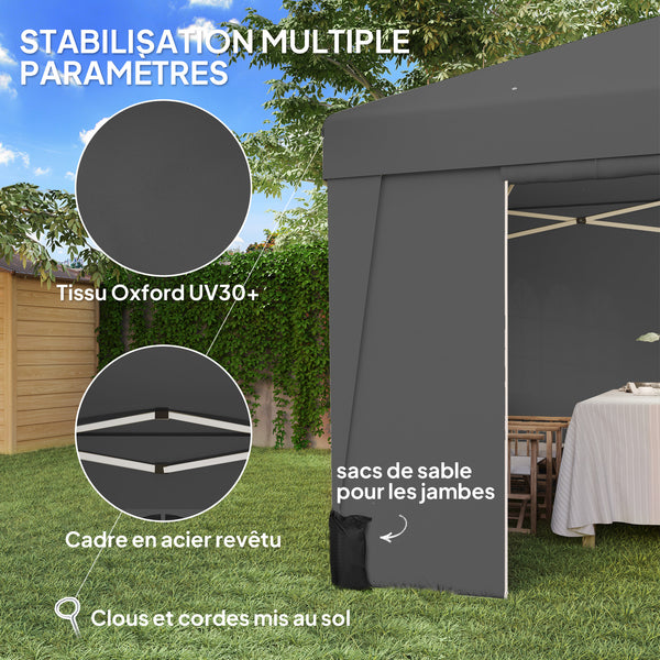 Tonnelle de jardin pop-up pliante tonnelle barnum tente de réception 3 x 3 m anti-UV 30 + avec fenêtres parois latérales sac de transport sacs de sable gris foncé