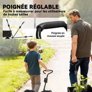 Chariot de jardin 300 Kg, chariot de transport chariot à roulettes avec bâche amovible et poignée rotative à 180°, chariot remorque avec parois rabattables et pneus gonflables 25 cm, noir