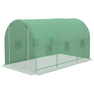 Serre de Jardin Tunnel serre à tomates Surface Sol 8 m² 4L x 2l x 2,05H m châssis Tubulaire renforcé Double Porte zippée 6 fenêtres enroulables vert
