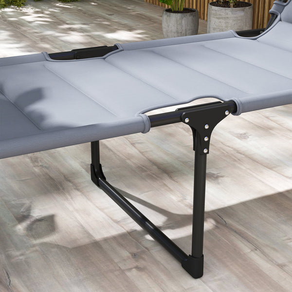 Bain de soleil, chaise longue pliante avec pare-soleil, appuie-tête en tissu Oxford, transat jardin extérieur inclinable de plage camping piscine terrasse 70 x 200 x 45 cm gris