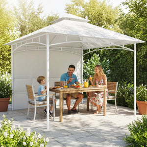 Pavillon 3 x 3 m, Toit Double, Abri de Jardin avec Rideaux et Poches de Rangement, Crochet de Plafond, Structure Métallique Solide, Blanc Crème