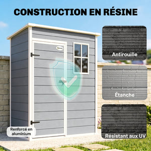 Abri de jardin 1,14 m² cabane de jardin pour outils - porte verrouillable, aération et fenêtre - dim. 151L x 92l x 193H cm  - plastique, gris