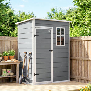 Abri de jardin 1,14 m² cabane de jardin pour outils - porte verrouillable, aération et fenêtre - dim. 151L x 92l x 193H cm  - plastique, gris