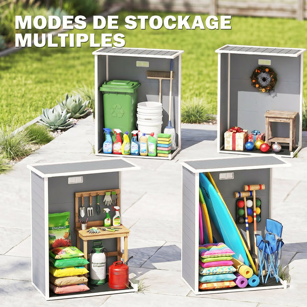 Abri de jardin 1,14 m² cabane de jardin pour outils - porte verrouillable, aération et fenêtre - dim. 151L x 92l x 193H cm  - plastique, gris