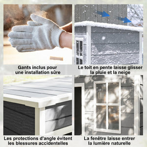 Abri de jardin 1,14 m² cabane de jardin pour outils - porte verrouillable, aération et fenêtre - dim. 151L x 92l x 193H cm  - plastique, gris