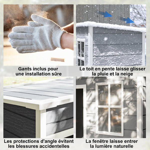Abri de jardin 1,14 m² cabane de jardin pour outils - porte verrouillable, aération et fenêtre - dim. 151L x 92l x 193H cm  - plastique, gris
