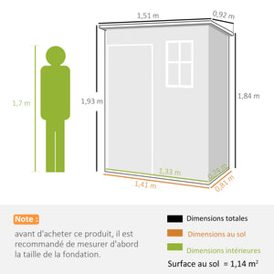 Abri de jardin 1,14 m² cabane de jardin pour outils - porte verrouillable, aération et fenêtre - dim. 151L x 92l x 193H cm  - plastique, gris