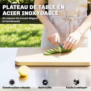 Chariot de Barbecue en Acier Inoxydable - Table de Préparation Extérieur de 85x60cm avec Plan de Travail et Roulettes - Desserte de Jardin Stable pour Four à Pizza et Grill, Argenté