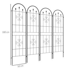 Lot de 4 treillis de jardin, support pour plantes grimpantes en acier, 50L x 180H cm, noir