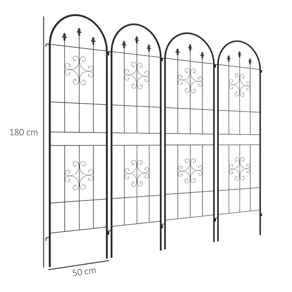 Lot de 4 treillis de jardin, support pour plantes grimpantes en acier, 50L x 180H cm, noir