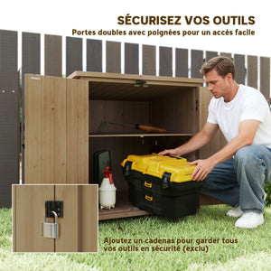 Armoire de rangement pour le jardin en bois sapin, Double Porte étagère réglable et Toit bitumé étanche - dim. 77,5L x 88l x 83/90H cm