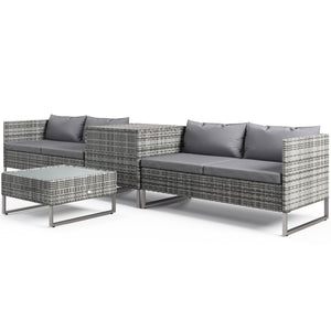 Ensemble salon de jardin d'angle 4 places coussins déhoussables table basse coffre rangement acier époxy résine tressée - gris