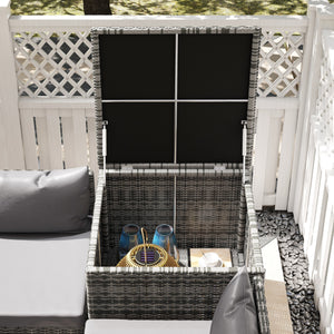 Ensemble salon de jardin d'angle 4 places coussins déhoussables table basse coffre rangement acier époxy résine tressée - gris