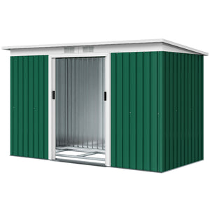 Abri de jardin en acier galvanisé XXL 3,6 m² avec kit de fondation 280 x 130 x 172 cm, cabane de jardin cabanon rangement outils avec portes coulissantes verrouillables aérations, vert foncé
