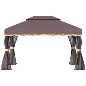 Tonnelle de jardin extérieur 4 x 3 m barnum double toit tente de réception avec parois et moustiquaires marron