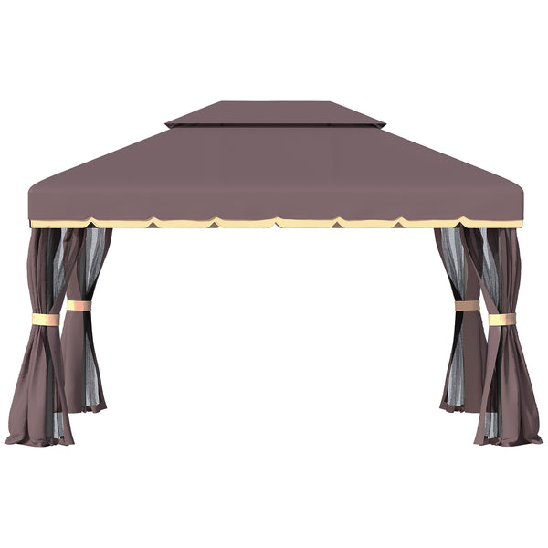 Tonnelle de jardin extérieur 4 x 3 m barnum double toit tente de réception avec parois et moustiquaires marron